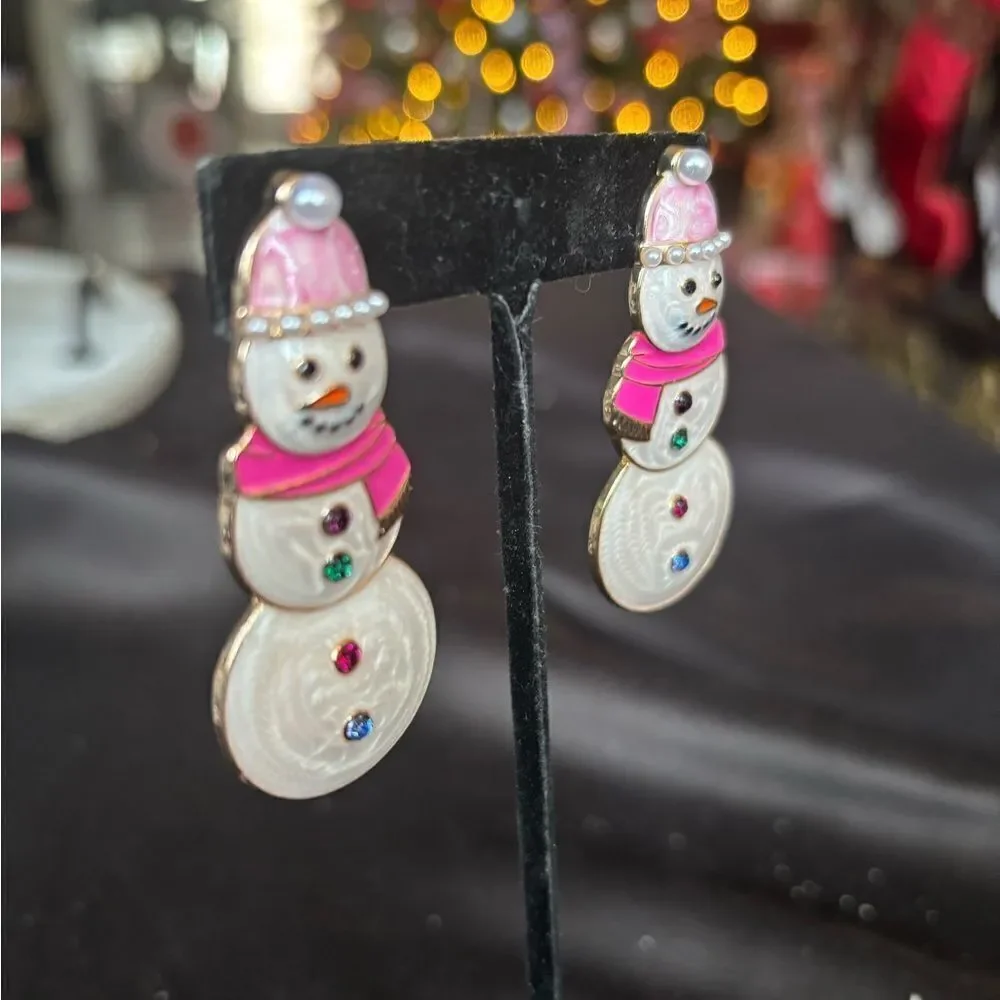NEW Pink Pearl Stud Snow Woman Earrings NWOT